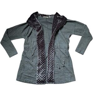 Soft Surroundings Lilas Gray Velvet Trim Cardigan Drawstring Waist Size Large